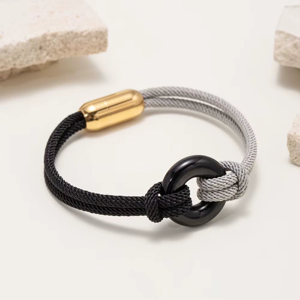 Luxury Donut Nautical Bracelet Handmade Nylon Rope Braided Rose Quartz Stainless Steel Magnet Buckle Faith Bracelet