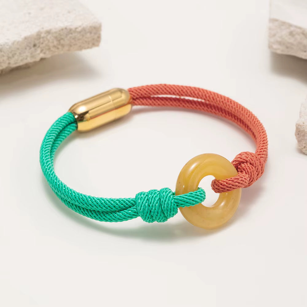 Luxury Donut Nautical Bracelet Handmade Nylon Rope Braided Rose Quartz Stainless Steel Magnet Buckle Faith Bracelet