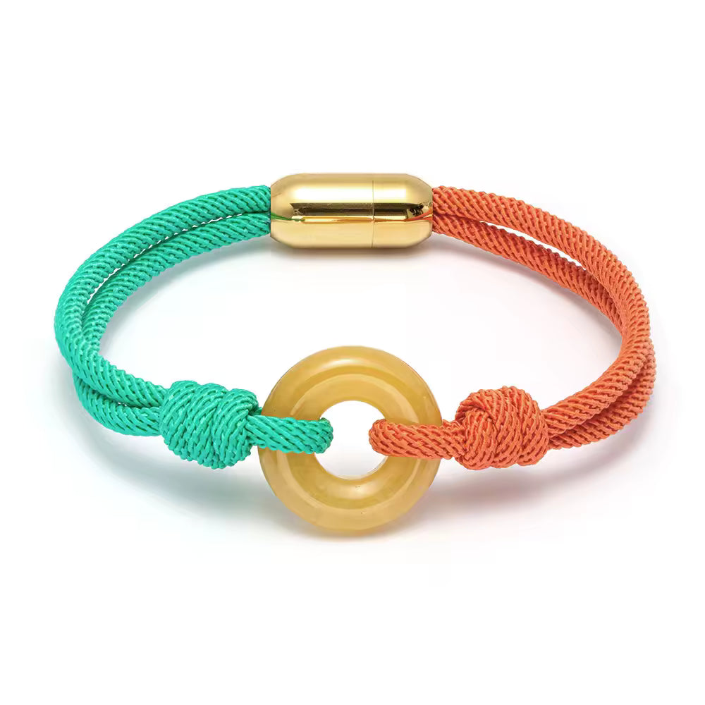 Luxury Donut Nautical Bracelet Handmade Nylon Rope Braided Rose Quartz Stainless Steel Magnet Buckle Faith Bracelet