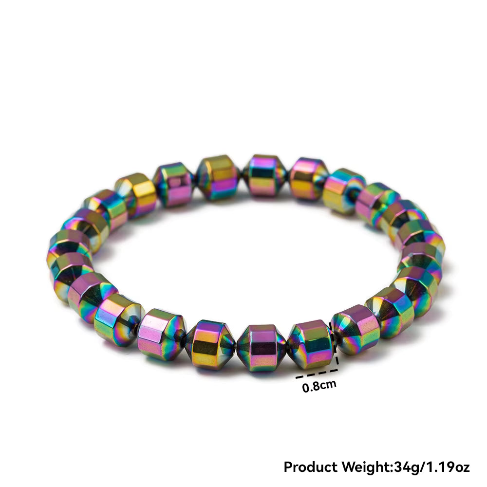 Custom Beaded Bracelets Colorful Electroplated Hematite Energy Restore Health Therapy Elastic Bracelet for Men Women