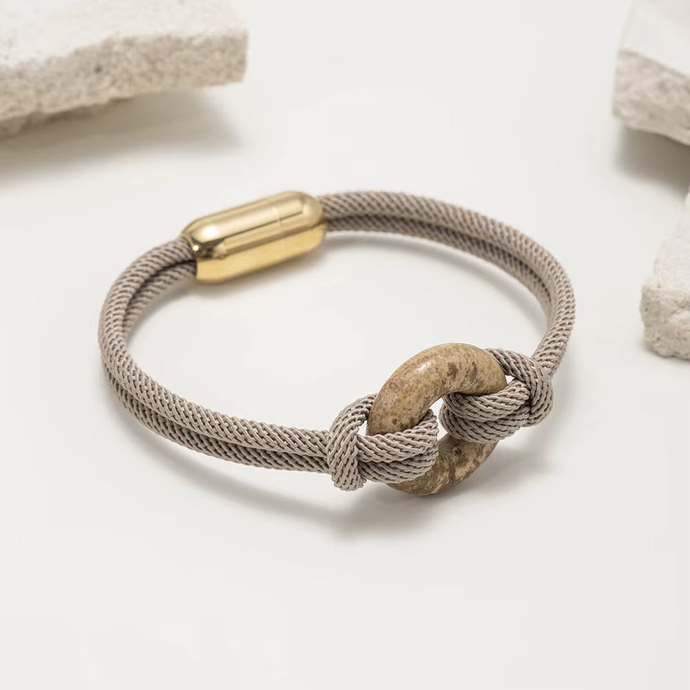 Luxury Donut Nautical Bracelet Handmade Nylon Rope Braided Rose Quartz Stainless Steel Magnet Buckle Faith Bracelet