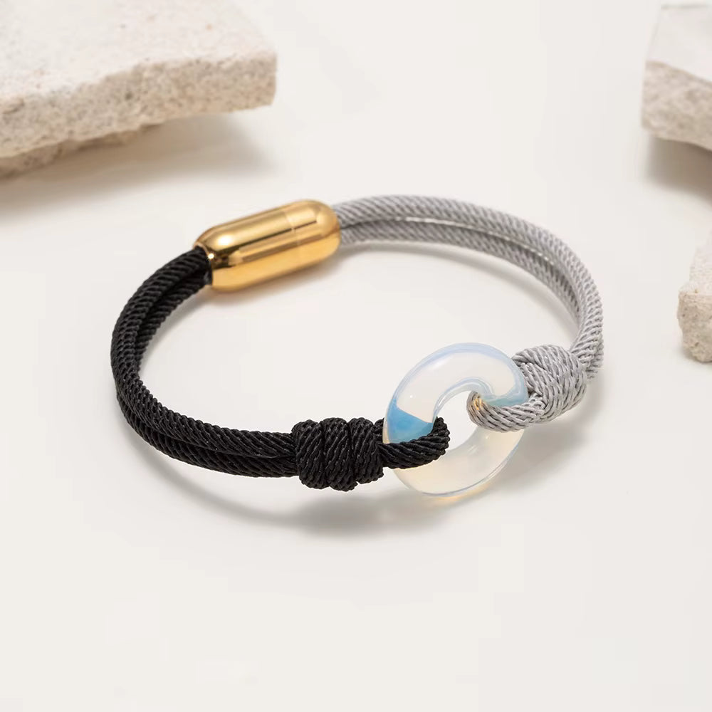 Luxury Donut Nautical Bracelet Handmade Nylon Rope Braided Rose Quartz Stainless Steel Magnet Buckle Faith Bracelet