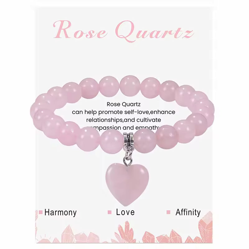 Natural Gemstone Rose Quartz Heart for Bracelet Crystal Healing Chakra Fashion Charm for Bracelet