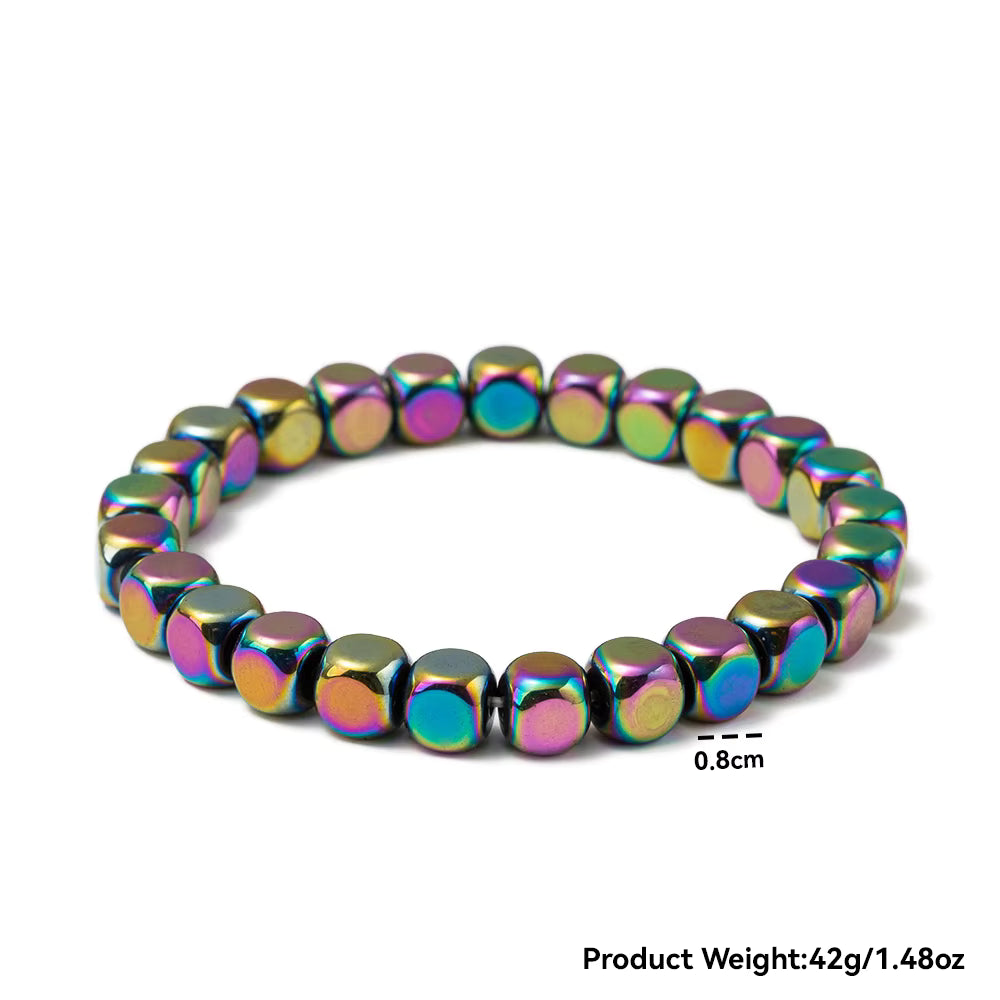 Custom Beaded Bracelets Colorful Electroplated Hematite Energy Restore Health Therapy Elastic Bracelet for Men Women