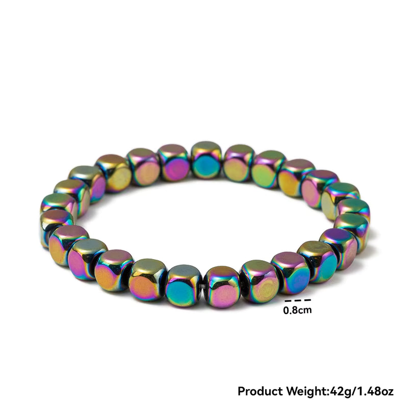Custom Beaded Bracelets Colorful Electroplated Hematite Energy Restore Health Therapy Elastic Bracelet for Men Women