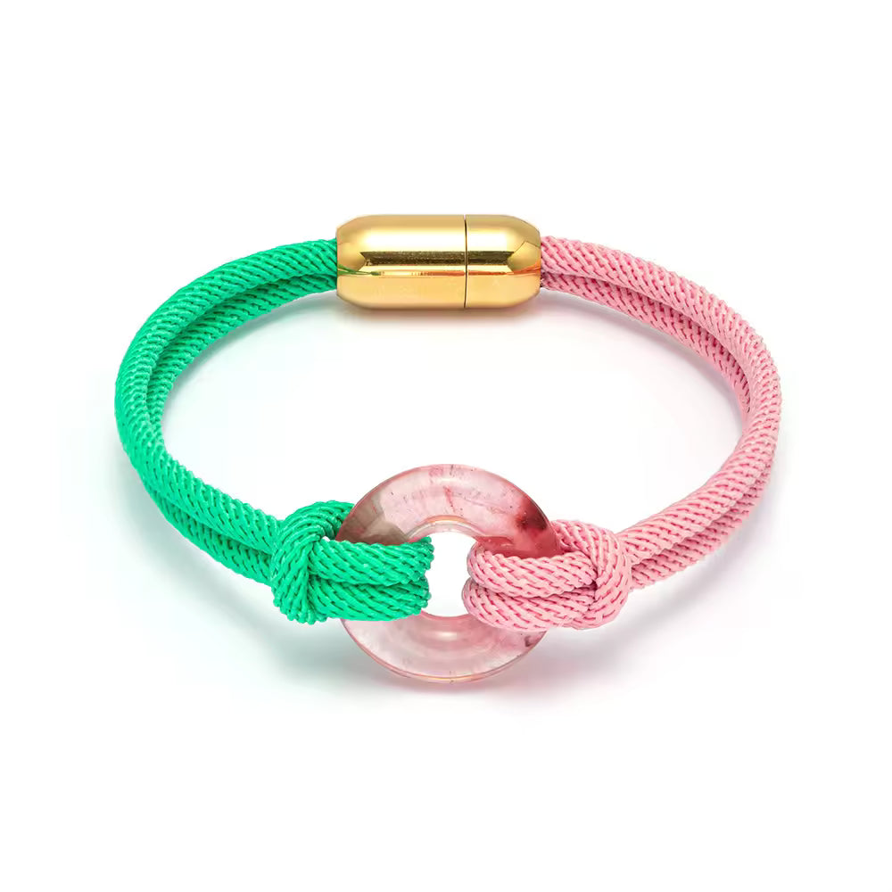 Luxury Donut Nautical Bracelet Handmade Nylon Rope Braided Rose Quartz Stainless Steel Magnet Buckle Faith Bracelet