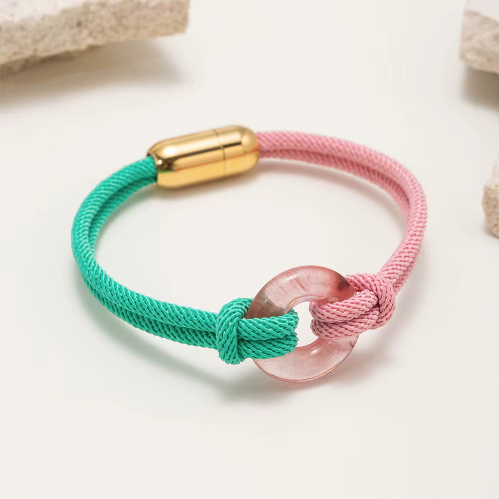 Luxury Donut Nautical Bracelet Handmade Nylon Rope Braided Rose Quartz Stainless Steel Magnet Buckle Faith Bracelet