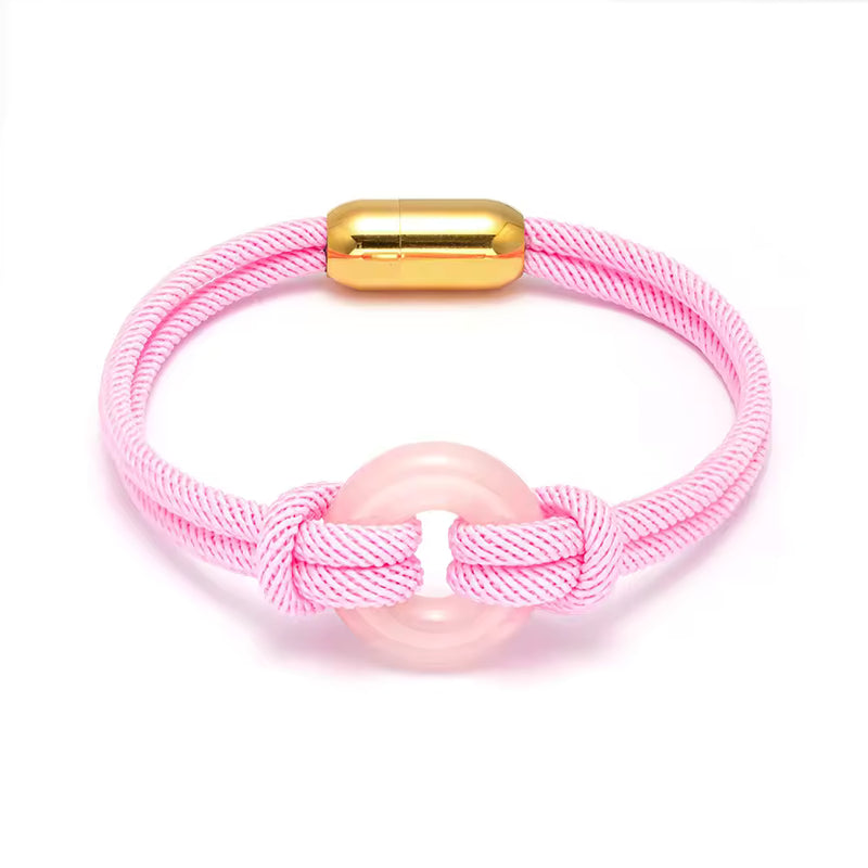 Luxury Donut Nautical Bracelet Handmade Nylon Rope Braided Rose Quartz Stainless Steel Magnet Buckle Faith Bracelet