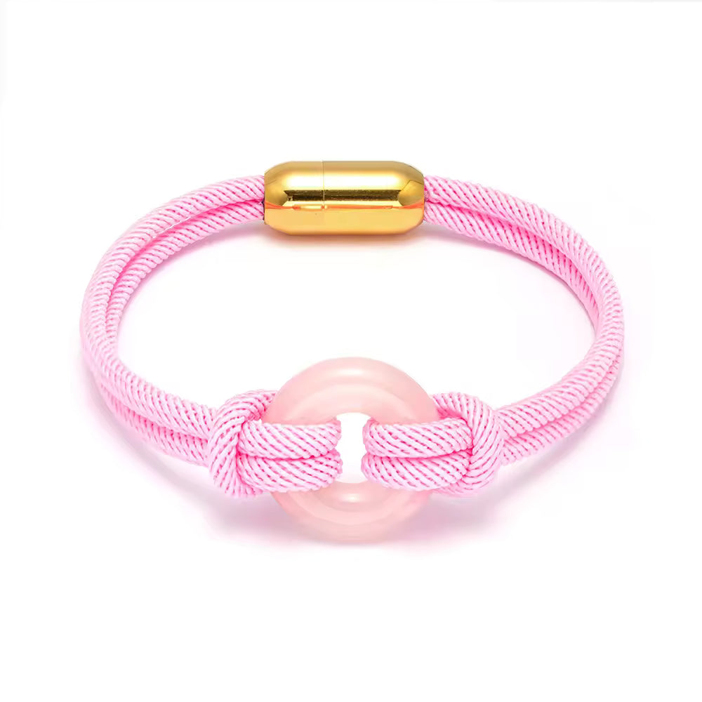 Luxury Donut Nautical Bracelet Handmade Nylon Rope Braided Rose Quartz Stainless Steel Magnet Buckle Faith Bracelet