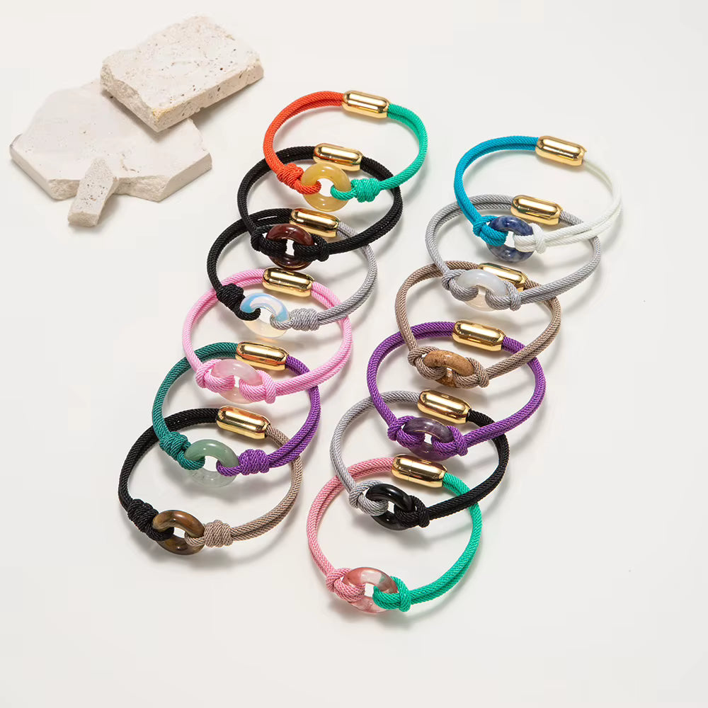 Luxury Donut Nautical Bracelet Handmade Nylon Rope Braided Rose Quartz Stainless Steel Magnet Buckle Faith Bracelet