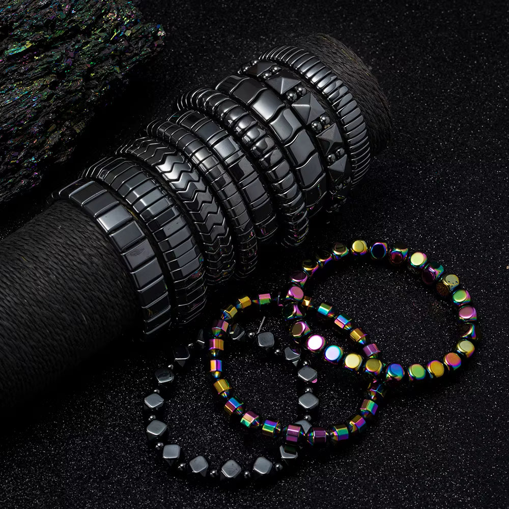 Custom Beaded Bracelets Colorful Electroplated Hematite Energy Restore Health Therapy Elastic Bracelet for Men Women